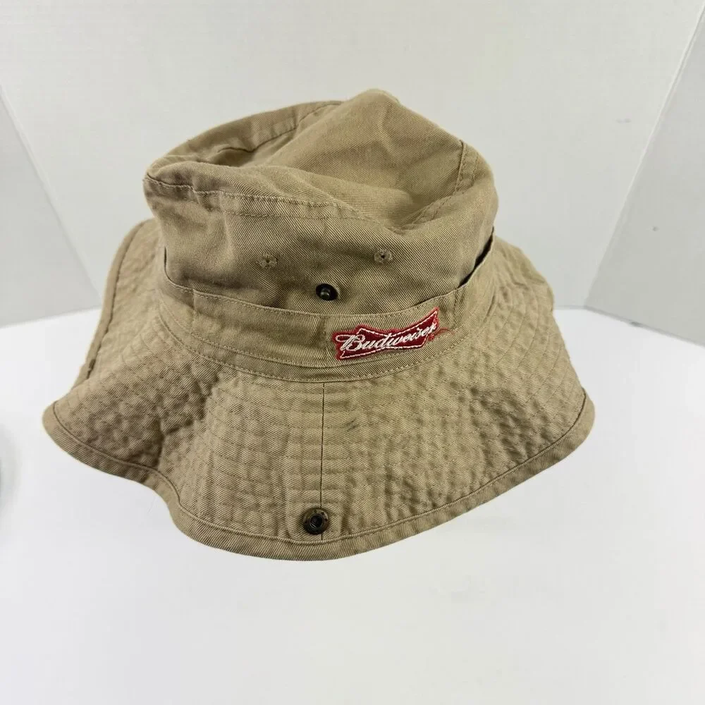 Budweiser Bucket Hat Fishing/Beach Snaps Vented Boonie Hat Khaki